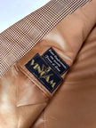 Blazer vintage oversize in fresco di lana principe di Galles beige e marrone con pochette in seta Vincam
