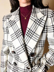 Blazer vintage Gai Mattiolo doppiopetto in lana panna con fantasia principe di Galles testa di moro