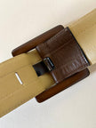 Cintura vintage Yves Saint Laurent in pelle marrone con maxi fibbia in resina