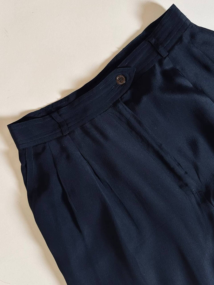 Pantalone nero a vita alta in pura seta “Pancaldi”
