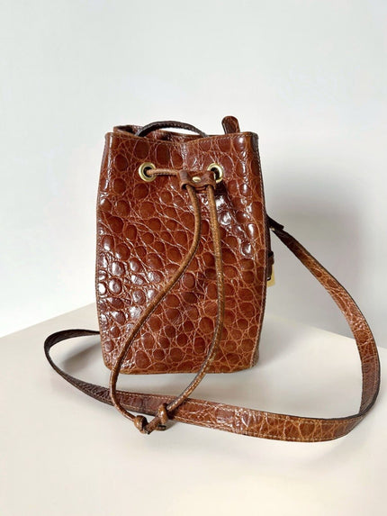 Mini secchiello vintage in pelle stampa cocco color brandy Luigi Sant’Andrea