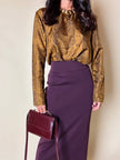 Blusa Yves Saint Laurent in pura seta color topazio con stampa pitone