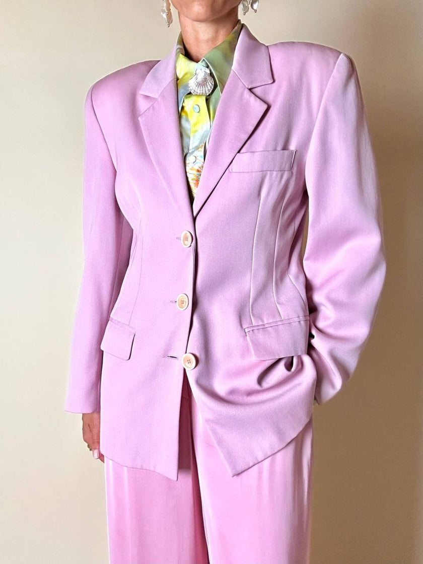 Blazer in rasato di lana merinos super fine rosa “Swish”