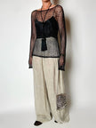Pantalone a palazzo vintage Emporio Armani in seta goffrata champagne operata con filo metallico