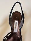 Slingback con dettaglio a rete in tessuto nero opaco e pitone “Beltrami”