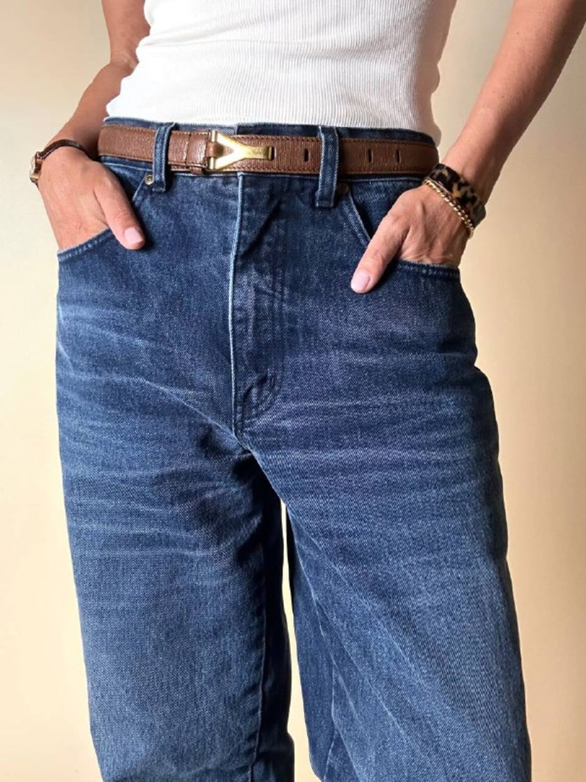 Jeans Yves Saint Laurent Vintage Boy-Friend in Denim Blu Scuro Slavato