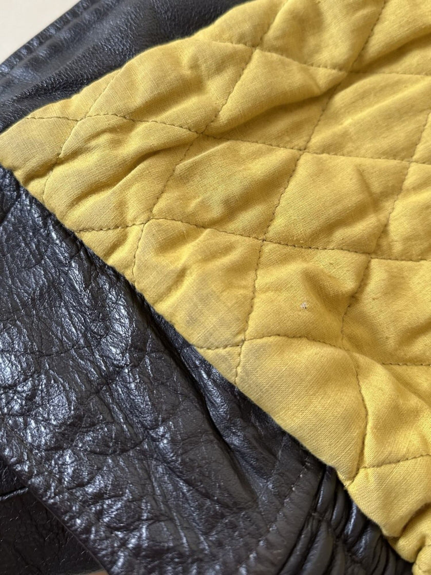 Bomber aviator in pelle testa di moro con fodera gialla matelassé