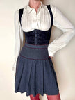 Minigonna Yves Saint Laurent in lana grigio antracite con piping a righe bordeaux e blu
