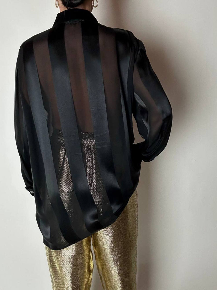 Camicia vintage Marina Rinaldi in chiffon di seta dèvorè a righe verticali