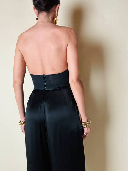 Bustier in raso di seta e pizzo nero “Ponsesina”