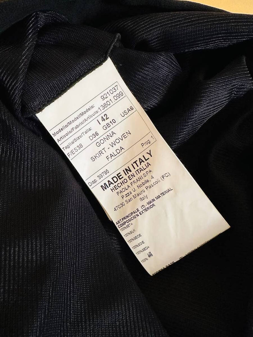 Abito/gonna in crepe di seta nero con frange a balze