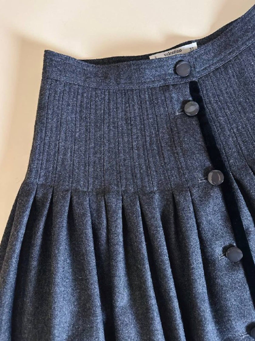 Gonna Fit and Flare Valentino Miss V in lana grigio antracite e velluto nero