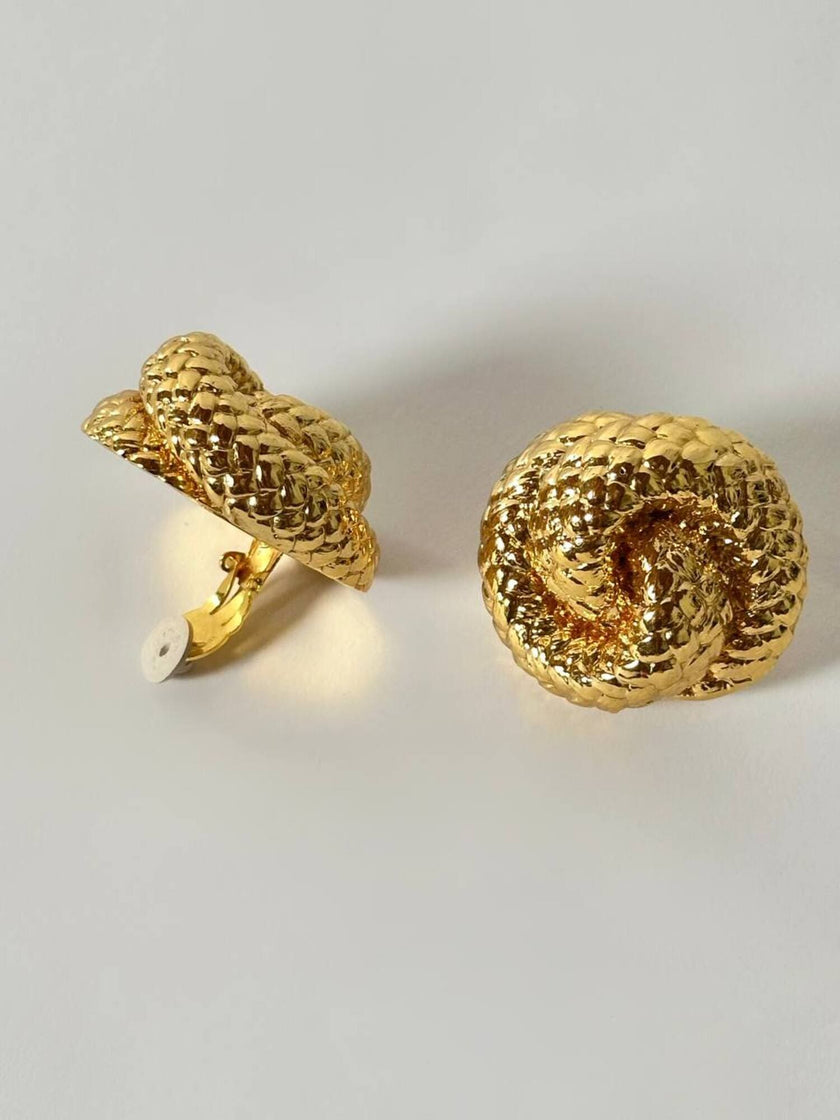 Vintage gold-tone knot clip-on statement earrings