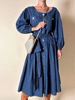 Abito chemisier Mister Luna in denim leggero con gonna a ruota e maniche a palloncino