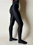 Collant vintage Yves Saint Laurent in lycra lucida nera con elastico logato