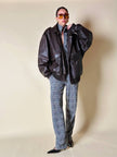 Bomber aviator oversize in pelle testa di moro