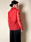 Camicia sartoriale in pizzo chantilly e organza di seta rossa
