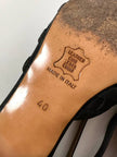 Sandali vintage Yves Saint Laurent in rete mesh nera e nabuk