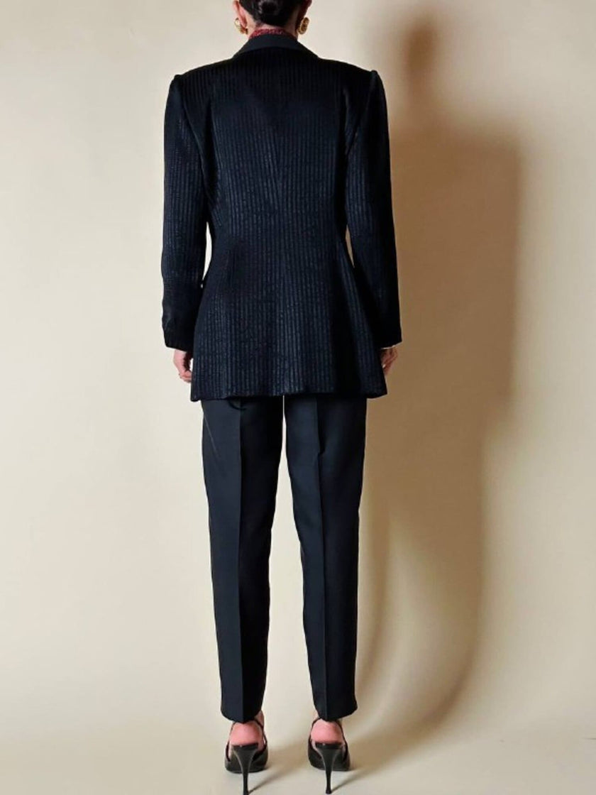 Blazer nero a righe in tessuto lucido “State off Claude Montana”