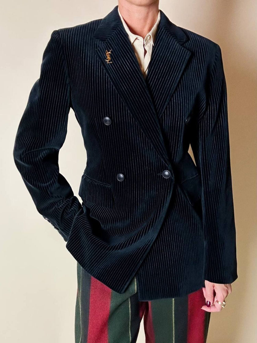 Blazer doppiopetto Antonio Fusco in velluto nero a coste