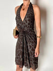 Abito vintage Roberto Cavalli in crêpe di seta marrone con ricamo in paillettes bronzo