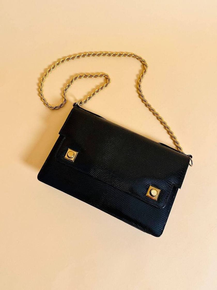 Borsa in pelle nera in stampa tejus 