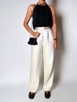 Vintage cream sequin-embroidered palazzo pants