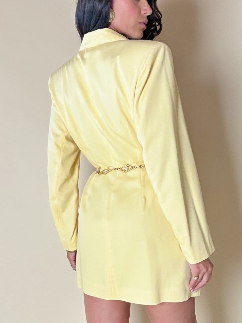 Blazer dress in rasato di lana giallo pastello