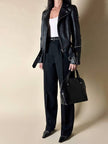 Giacca Biker vintage in pelle nera Brooklyn Bridge Factory