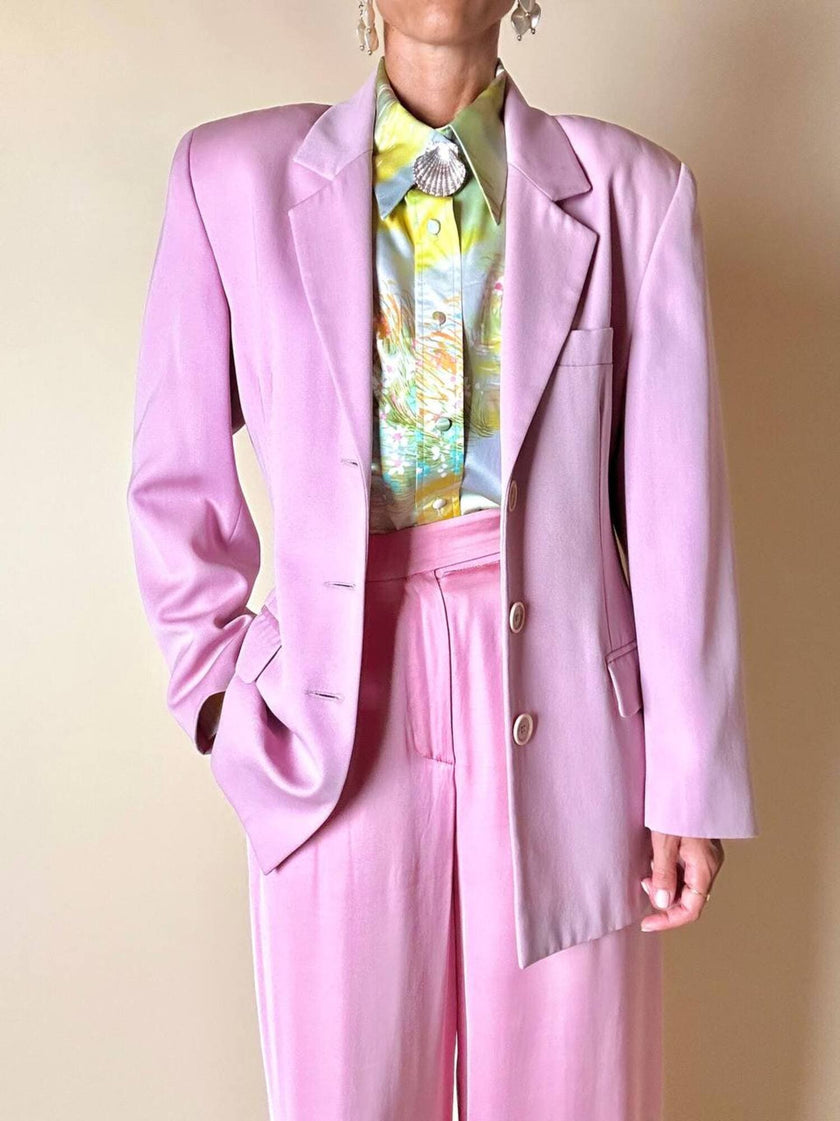 Blazer in rasato di lana merinos super fine rosa “Swish”
