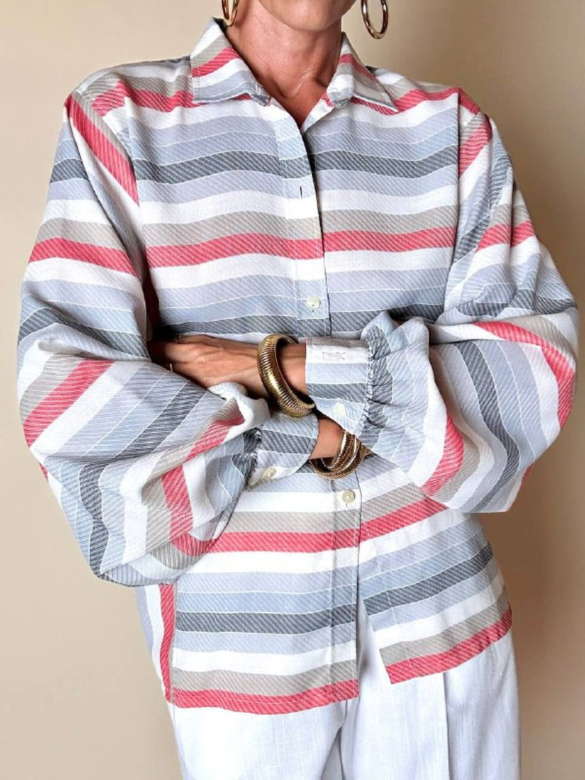 Camicia Yves Saint Laurent a righe multicolori con manica a pipistrello