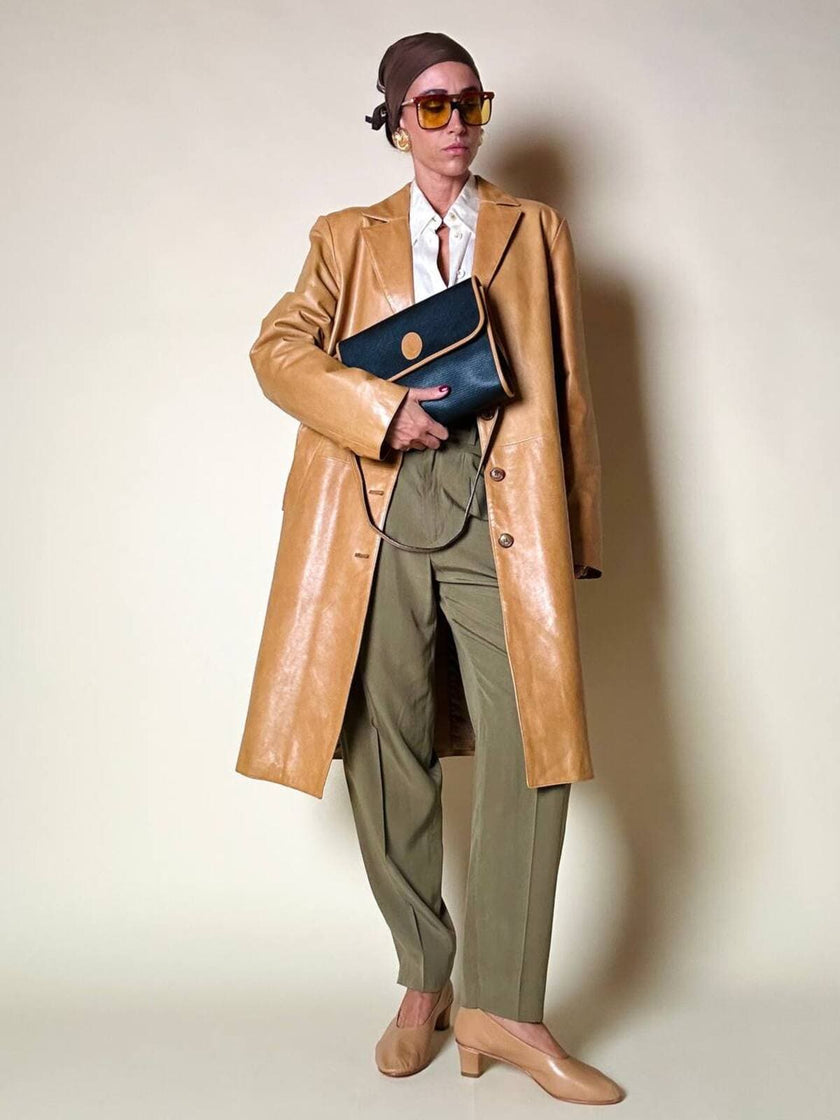 Borsa messenger in pelle nera stampata con profili cuoio “Yves Saint Laurent”