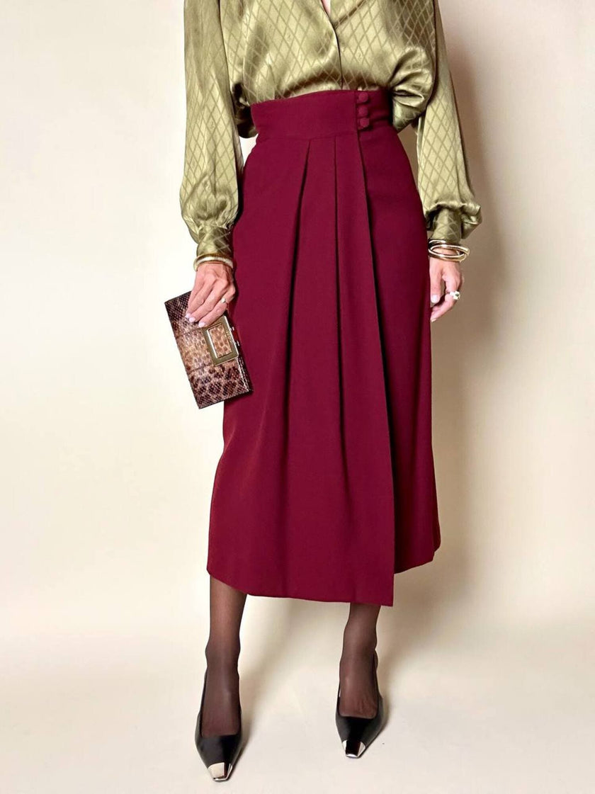 Cacharel burgundy crepe wrap-effect midi skirt