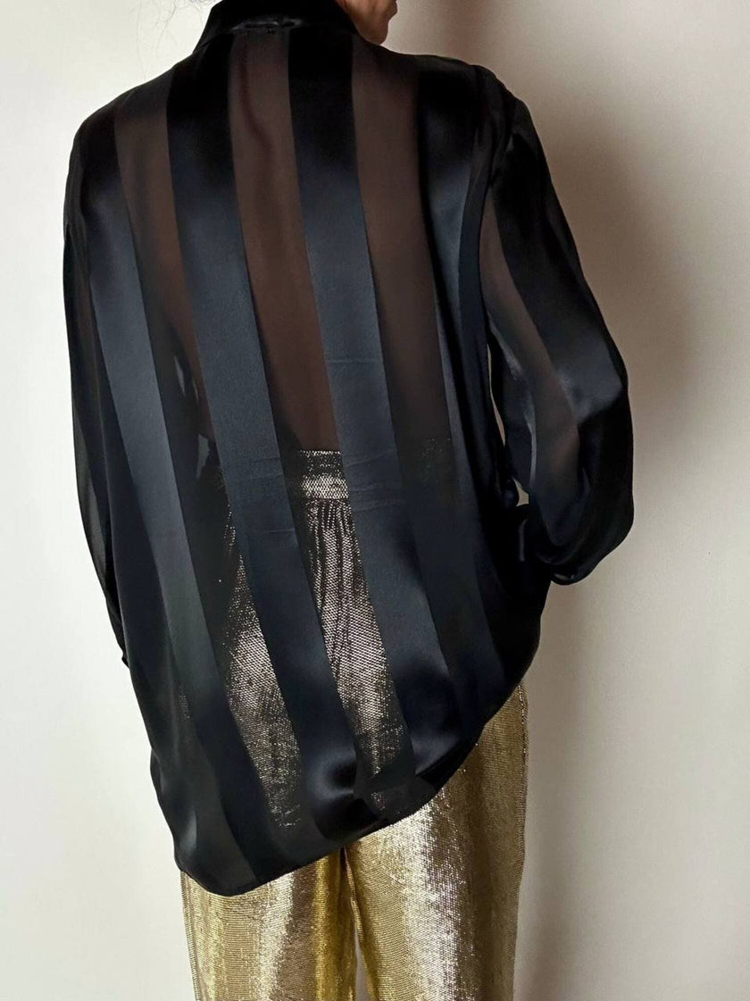 Camicia vintage Marina Rinaldi in chiffon di seta dèvorè a righe verticali