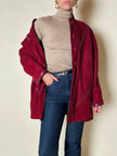 Giacca in suede borgogna con riporti in pelle e con interno in lana mélange in tinta
