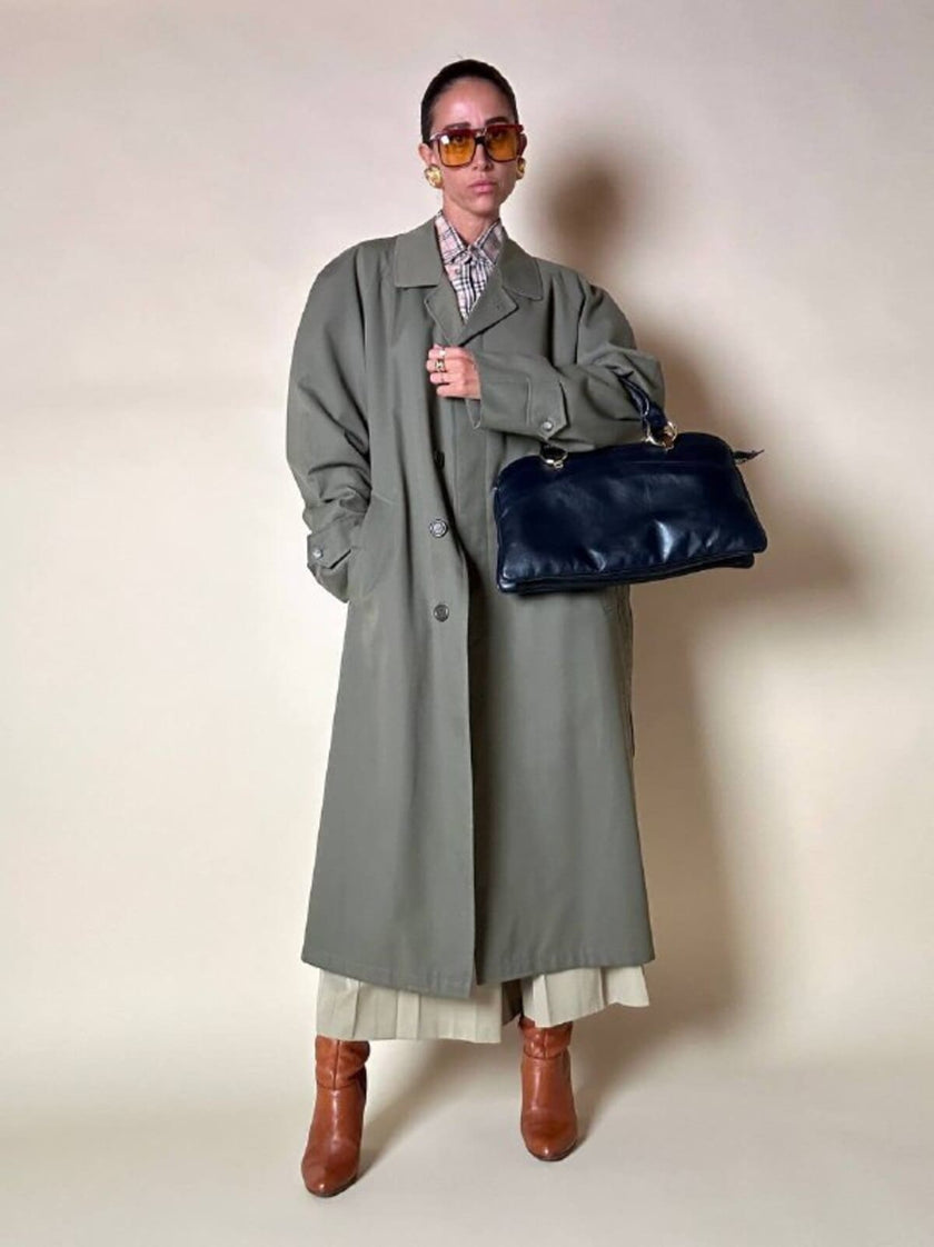 Borsa a mano in pelle blu notte