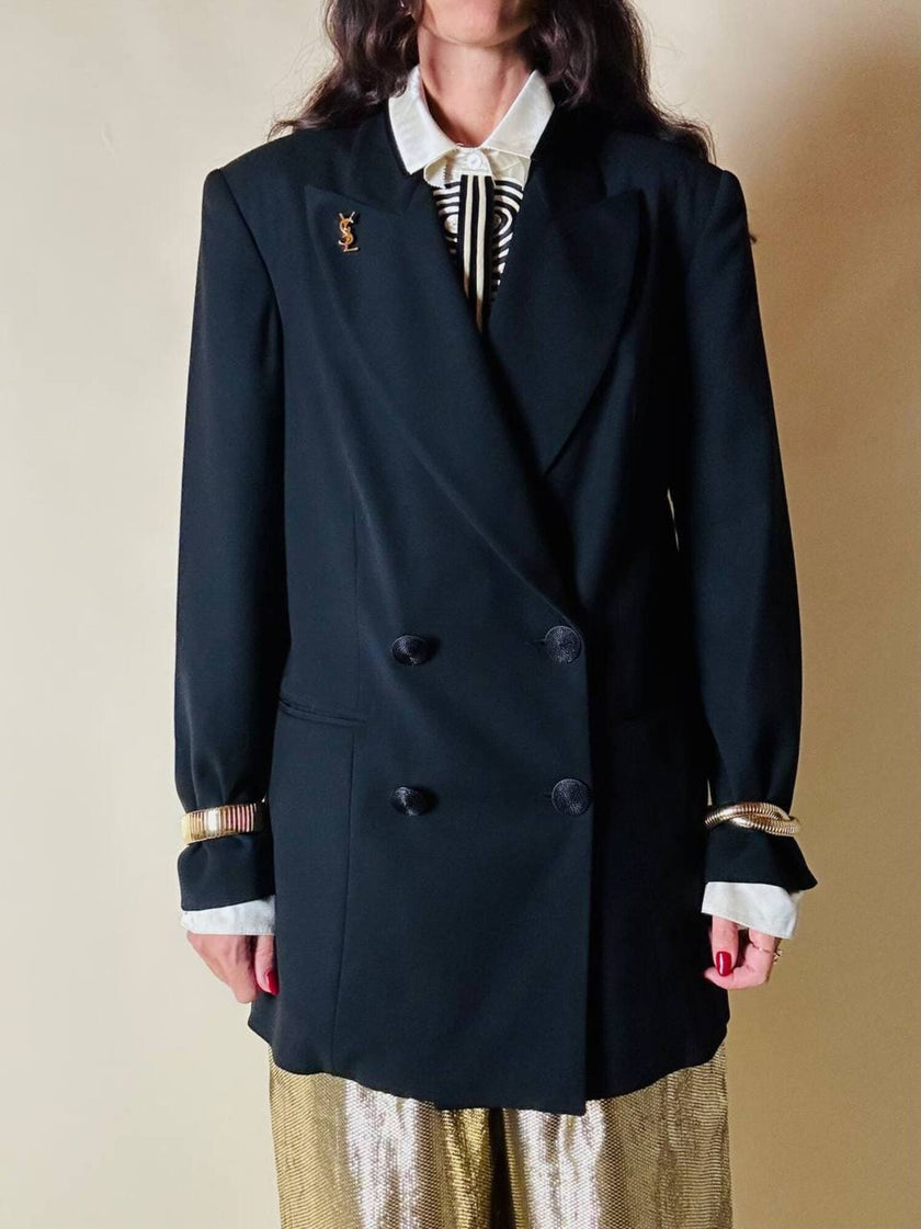 Blazer doppio petto nero con bottoni a spirale in cordino “Galanti”