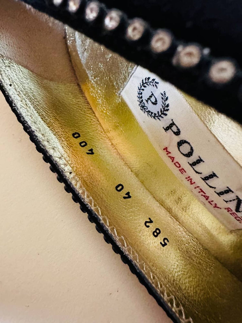 Décolleté in suede nero con dettaglio gioiello “Pollini”