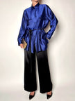 Giacca-camicia vintage in tessuto jacquard bluette