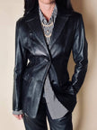 Blazer vintage in pelle nera Blue Deep taglio classico sciancrato