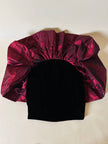 Minigonna in velluto nero con maxi ruches in taffetà bordeaux “Gabriella Ceroni”