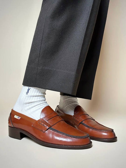 Mocassini vintage in pelle lucida color cognac College
