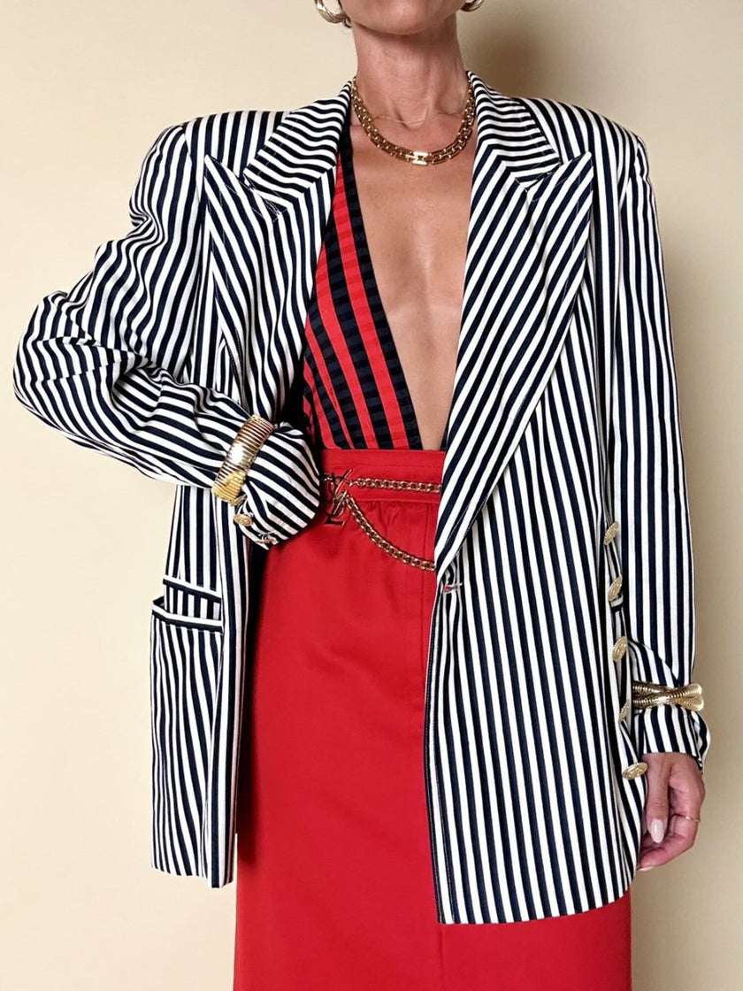 Blazer doppiopetto a righe bianche e blu “Mondí”