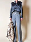 Pantalone a palazzo in rasato di lana grigio “Luisa Spagnoli”