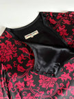 Abito Yves Saint Laurent Rive Gauche in raso con fantasia damascata rossa e nera