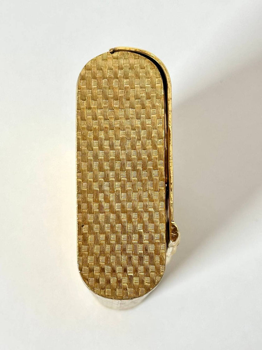 Clutch-Minaudière vintage in metallo oro satinato con dettaglio bambù
