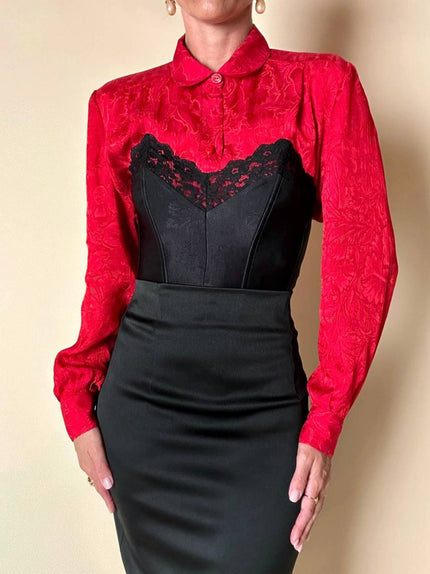 Bustier nero in tessuto operato con dettaglio in pizzo “La Perla”