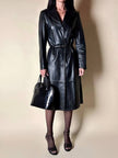 Cappotto/Robe Manteau vintage in pelle nera con spacco posteriore The Bomb