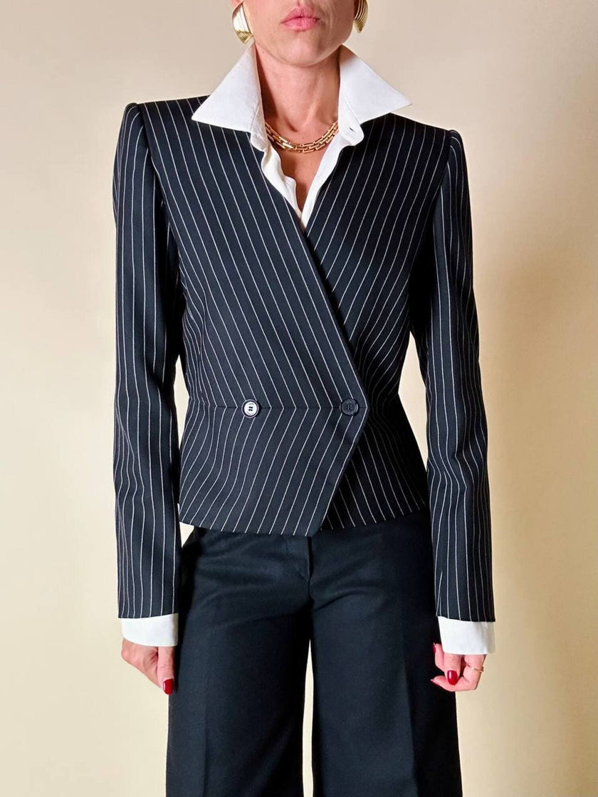 Mini blazer doppiopetto gessato in lana nera “Salvatore Ferragamo”