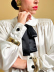 Camicia in raso bianco con fiocco nero “Yves Saint Laurent”